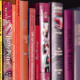 bookshelf of colorful books