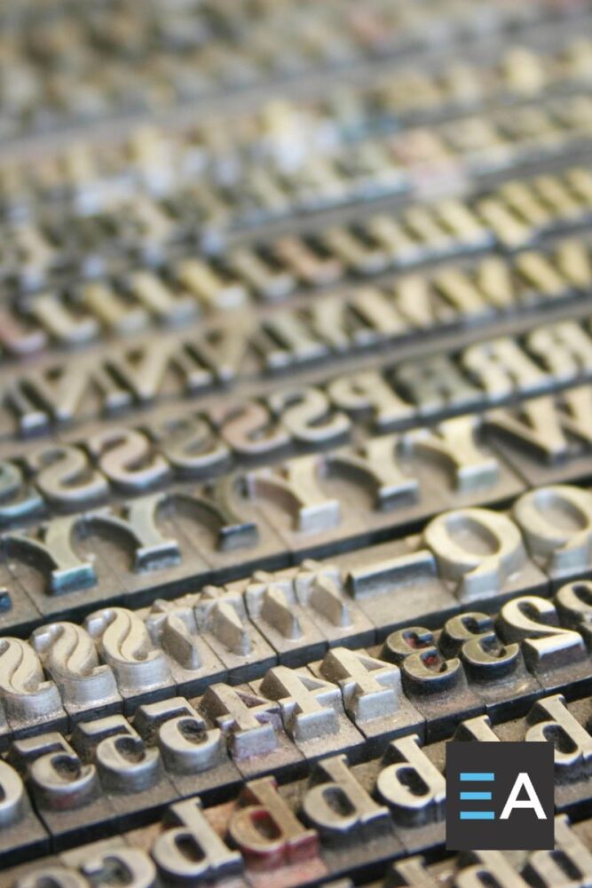A traditional typesetter's case of letters