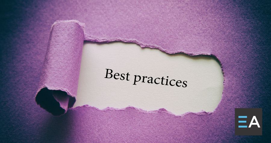 A strip of purple paper peeled back to reveal the words "best practices"