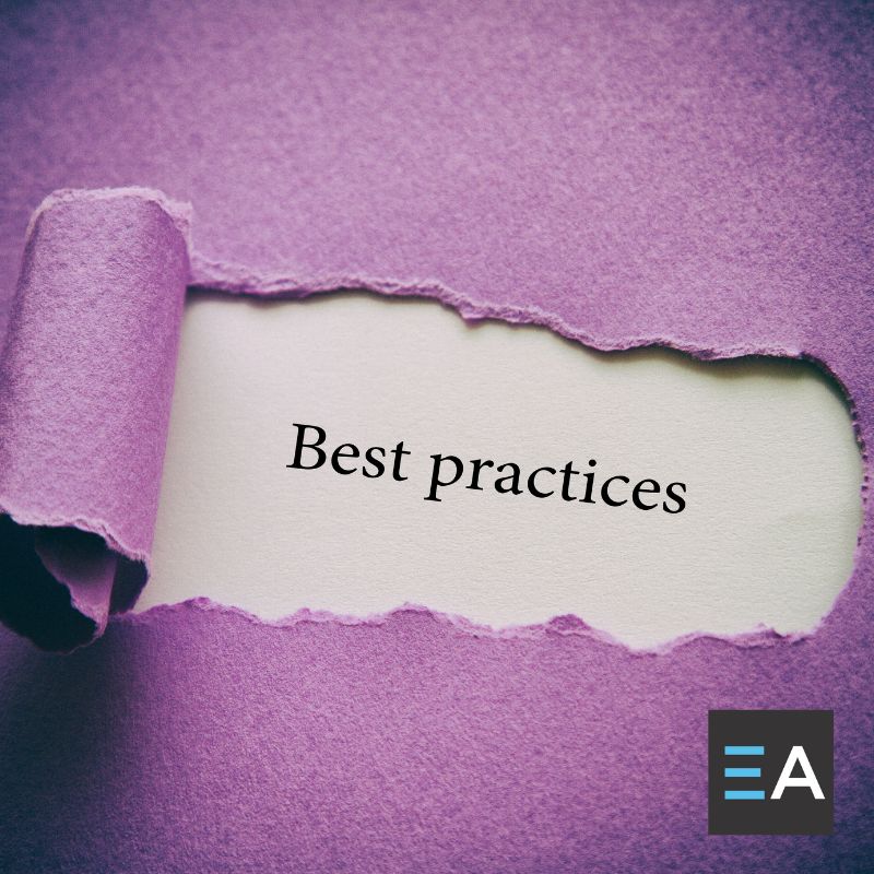 A strip of purple paper peeled back to reveal the words "best practices"