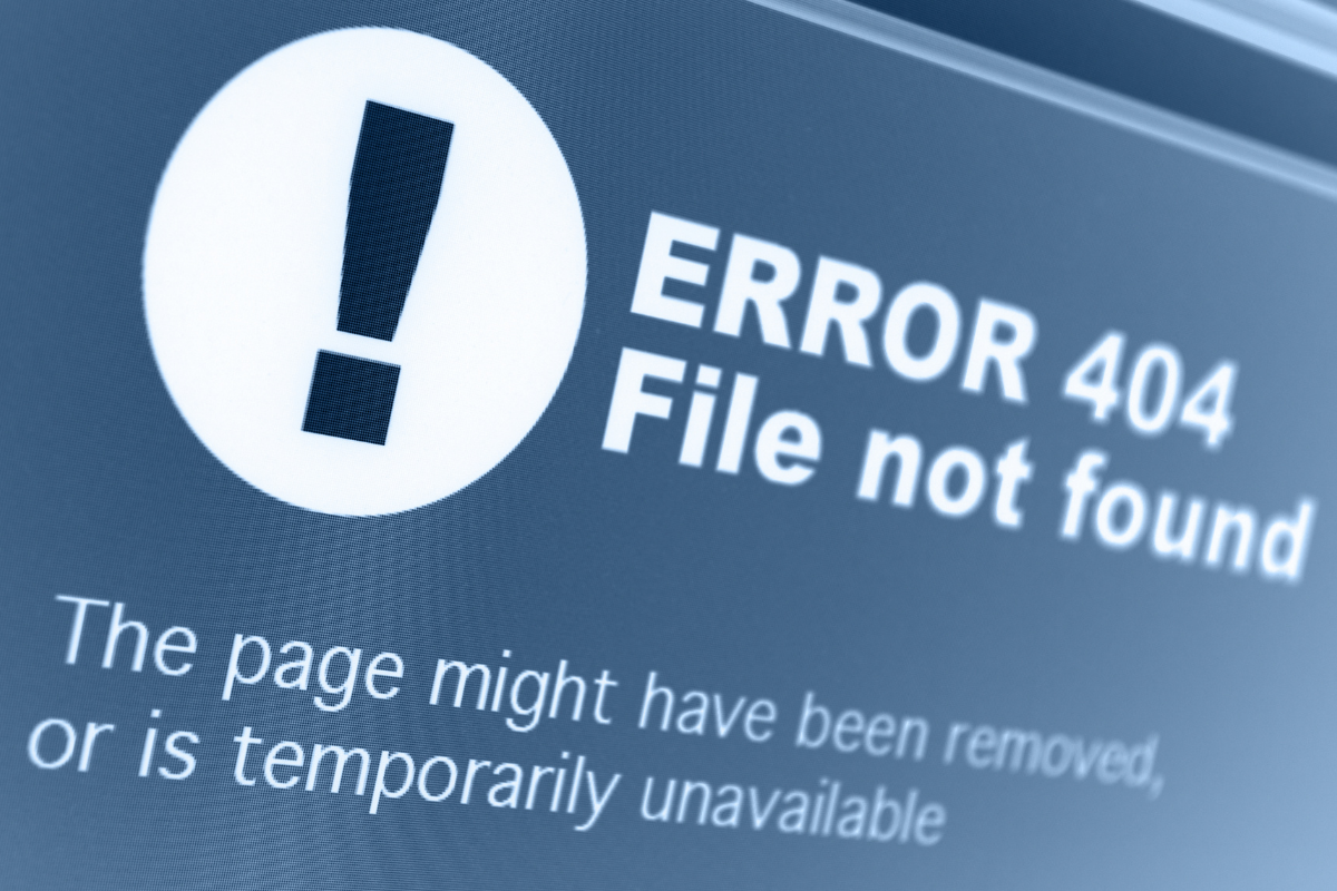 An error 404 message displayed on a screen