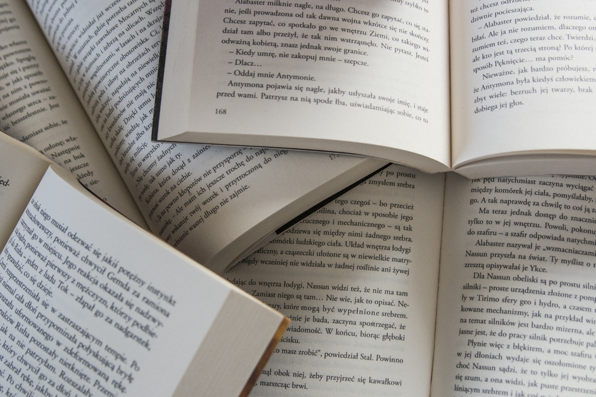 Printed books in a pile