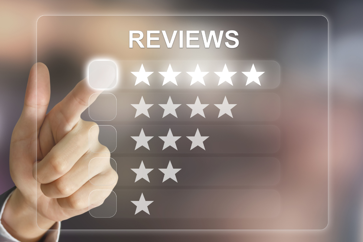 A person selects a five star review