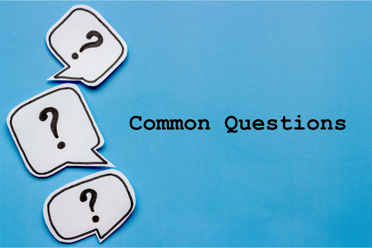 Three question marks in bubbles next to the words "Common Questions"