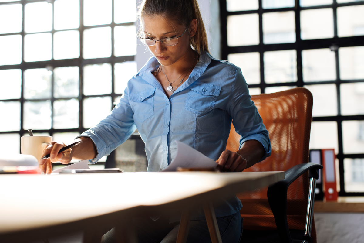 A person works hard in an office setting
