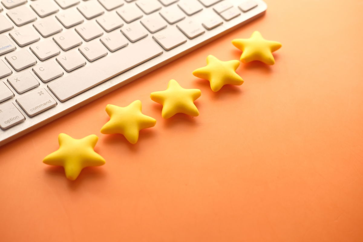 Five stars lined up in front of a keyboard