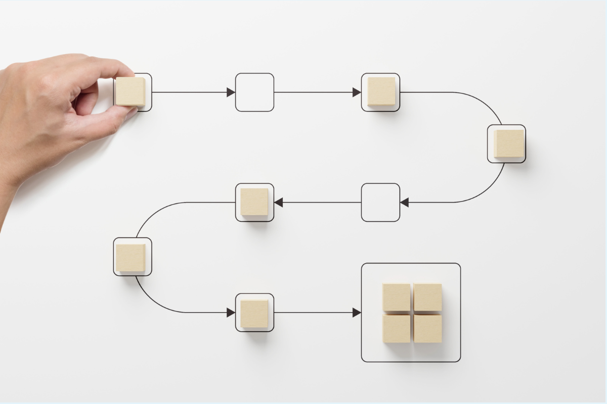 Blocks arranged on a step-by-step path