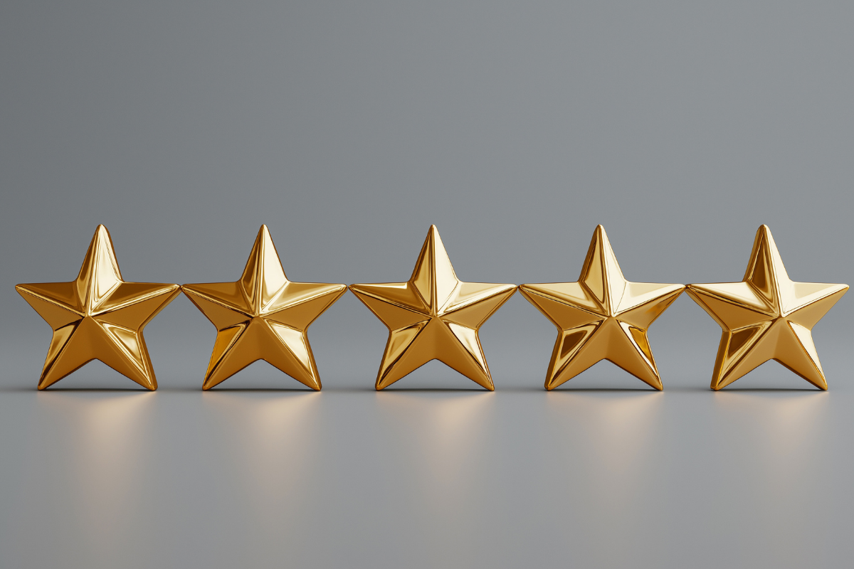 Five gold stars in a row