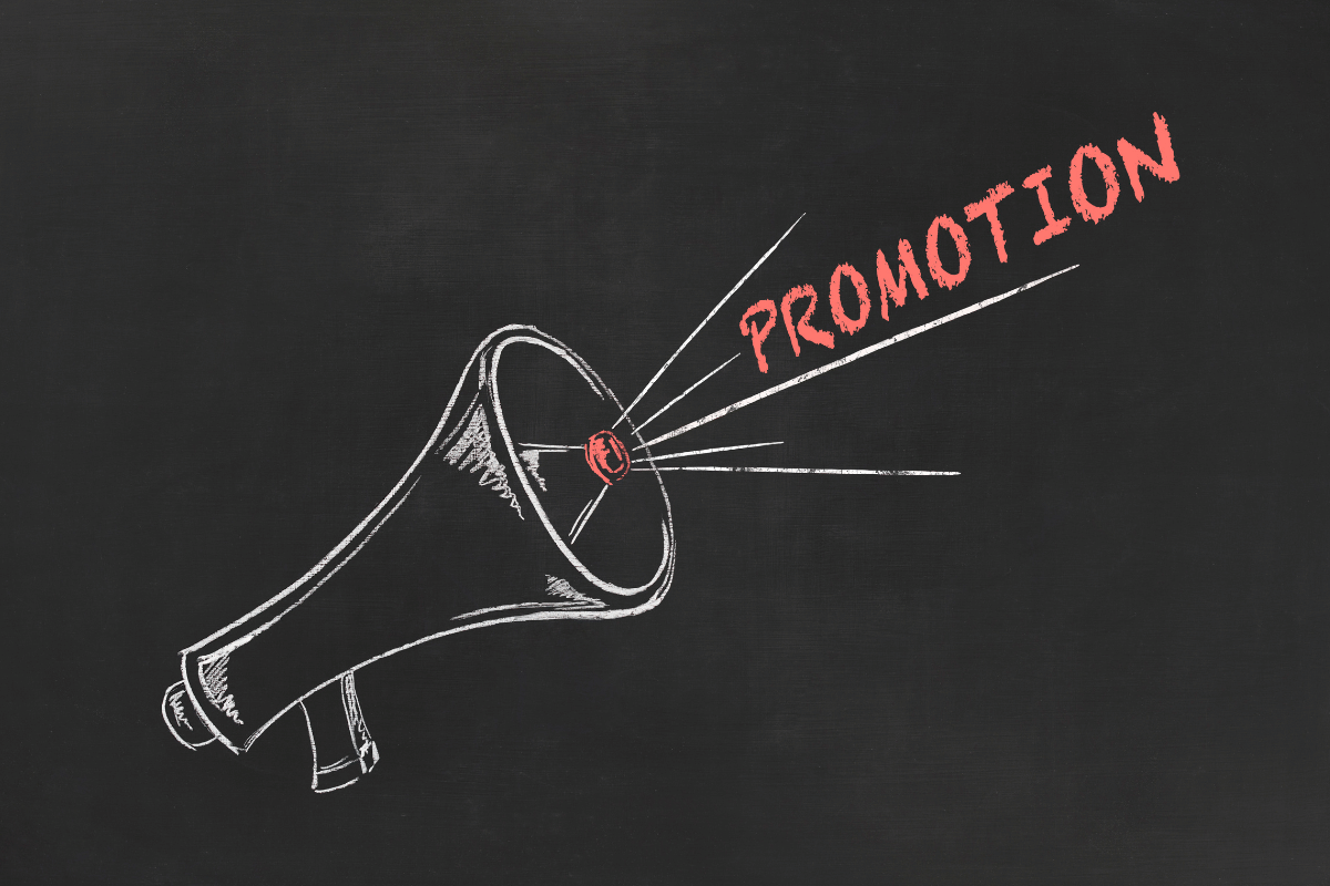 A megaphone with the word "promotion" coming out of it