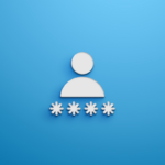 A white profile icon on a blue background
