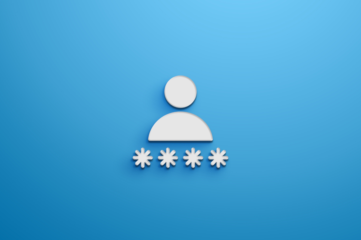 A white profile icon on a blue background