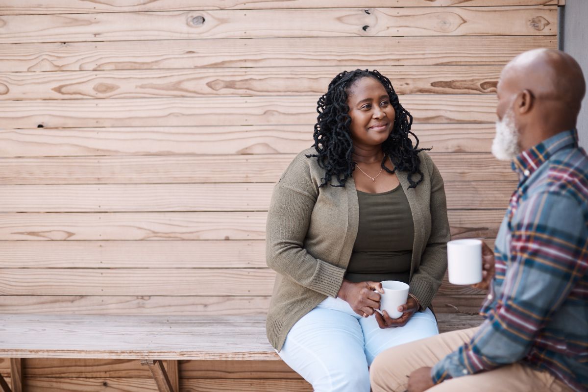 Two people have an intimate conversation