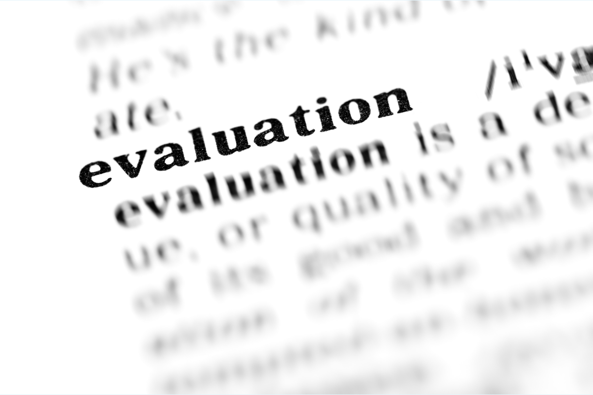 The entry for "evaluation" in the dictionary