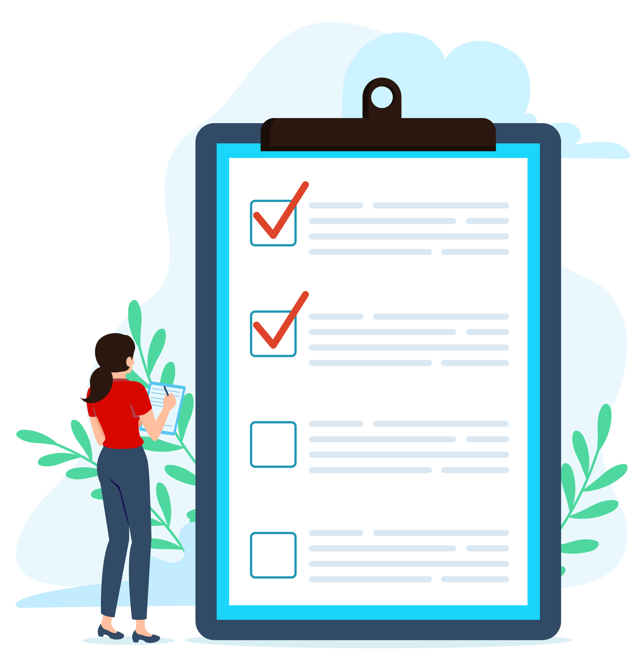 woman illustration with a large clipboard